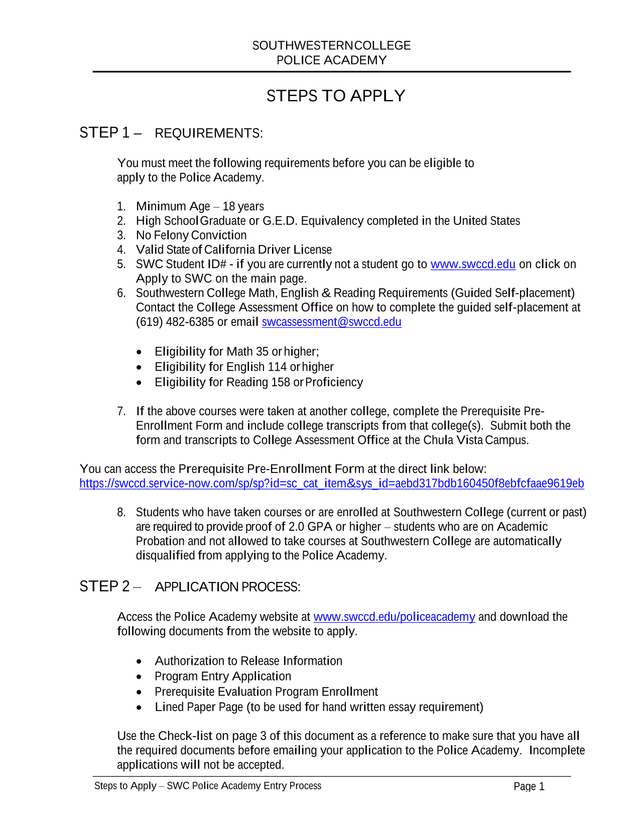 Steps To Apply  SWC Police Academy Entry Process screenshot