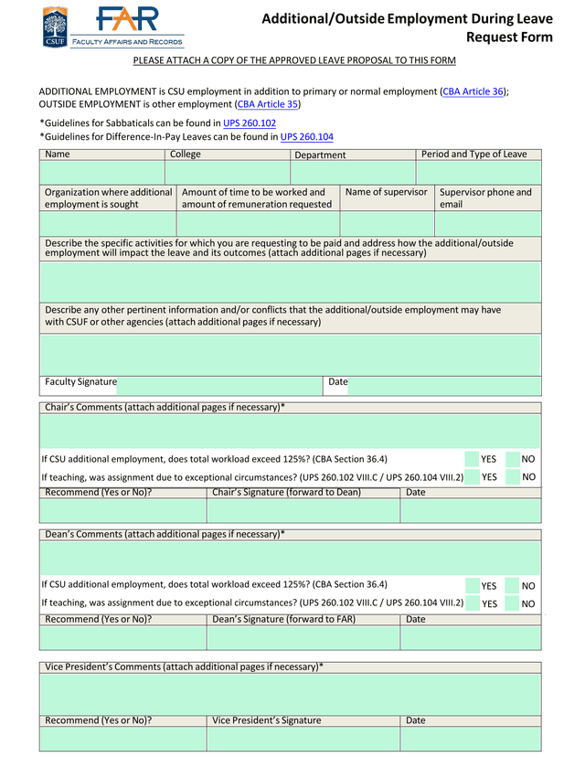 AdditionalOutside Employment During Leave Request Form screenshot