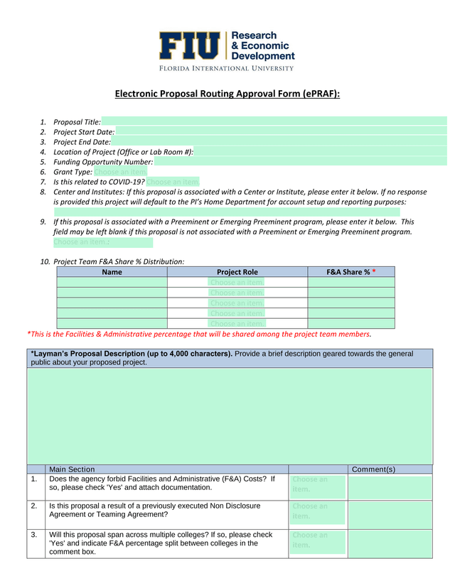 Electronic Proposal Routing Approval Form (EPRAF) screenshot