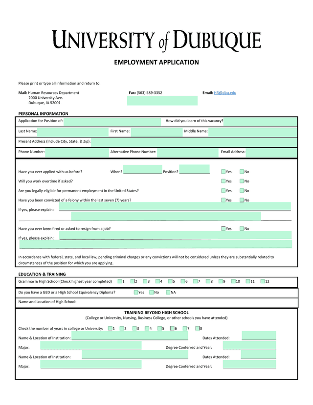 EMPLOYMENT APPLICATION screenshot