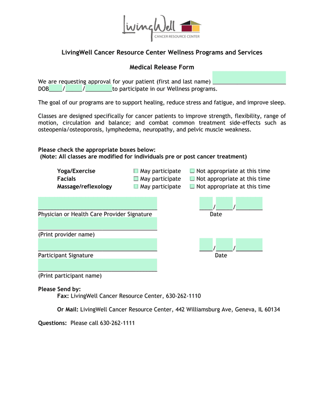 Medical Release Form screenshot