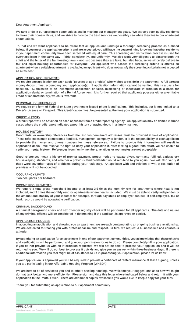 Unitedapartments.Com Application Screening Policy screenshot