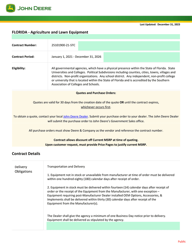Florida   Agriculture And Lawn Equipment Contract screenshot