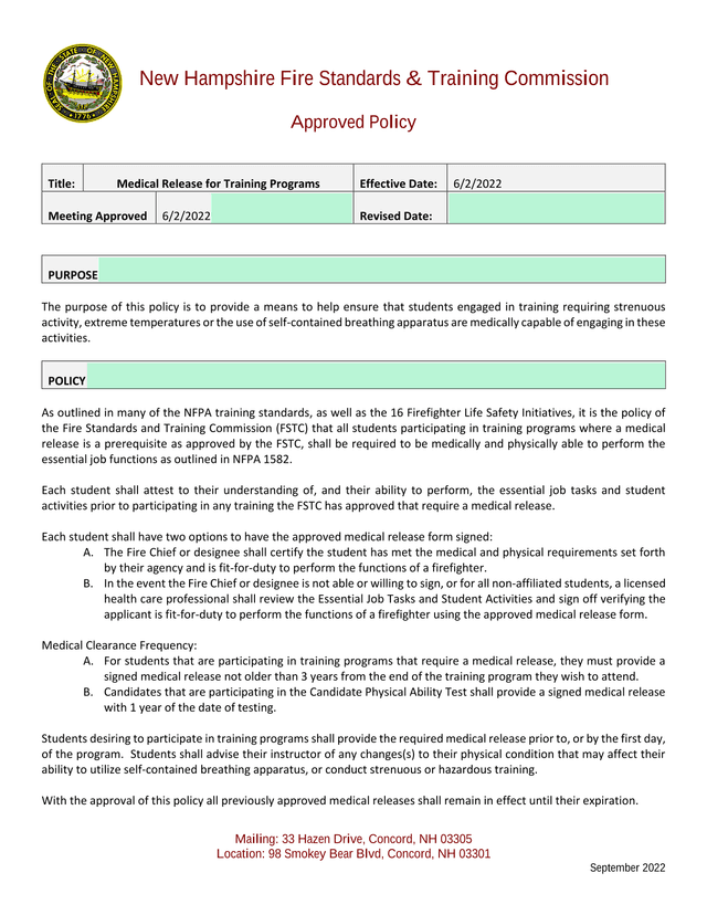 Medical Release For Training Programs screenshot