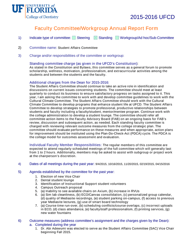 Faculty CommitteeWorkgroup Annual Report Form screenshot