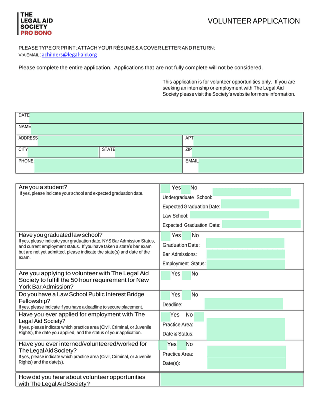 Volunteer Application screenshot
