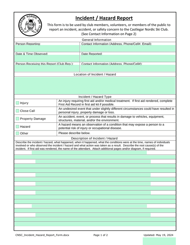 CNSC Incident Hazard Report Form.Docx screenshot