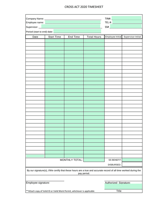 CROSS ACT 2020 TIMESHEET screenshot