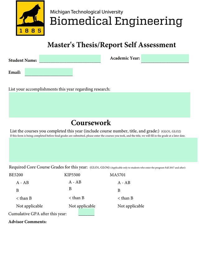 MasterS ThesisReport Self Assessment screenshot
