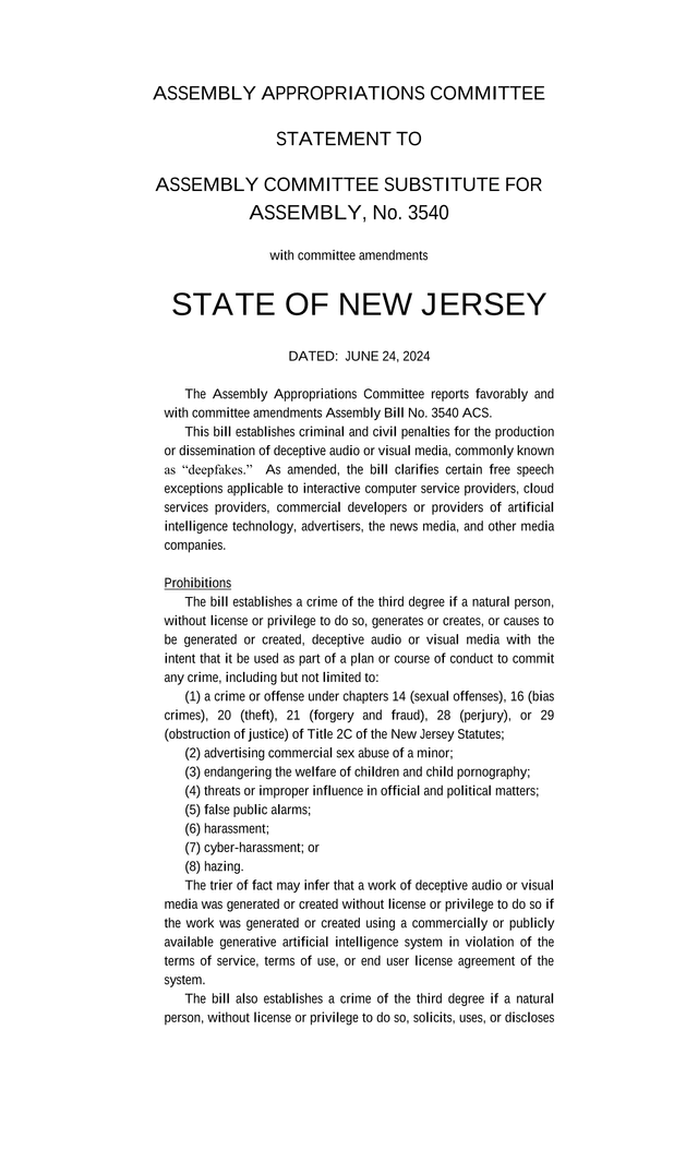 Assembly Committee Substitute For Assembly Bill No. 3540 screenshot
