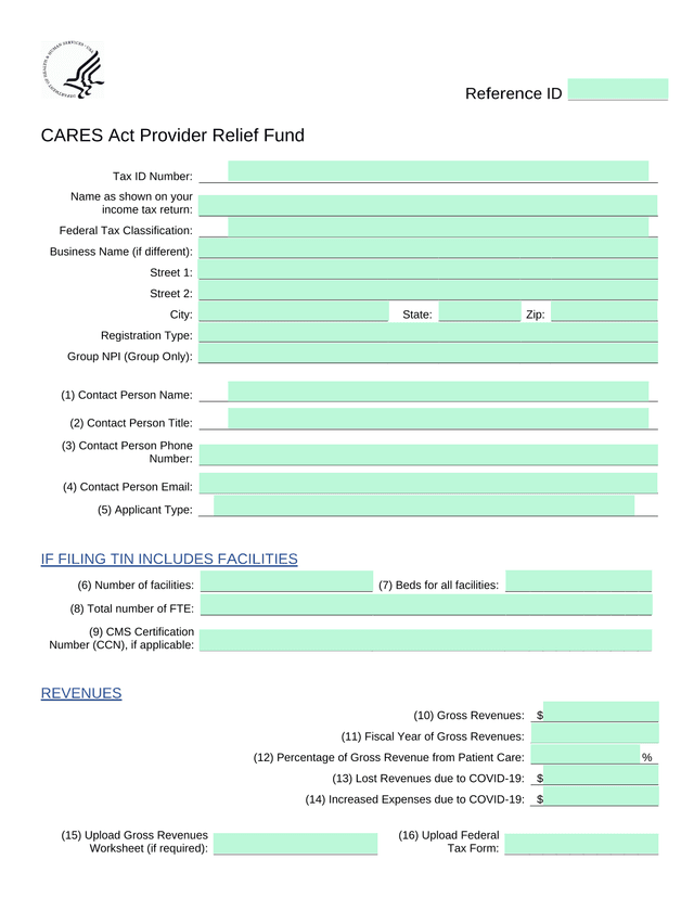 CARES Act Provider Relief Fund screenshot