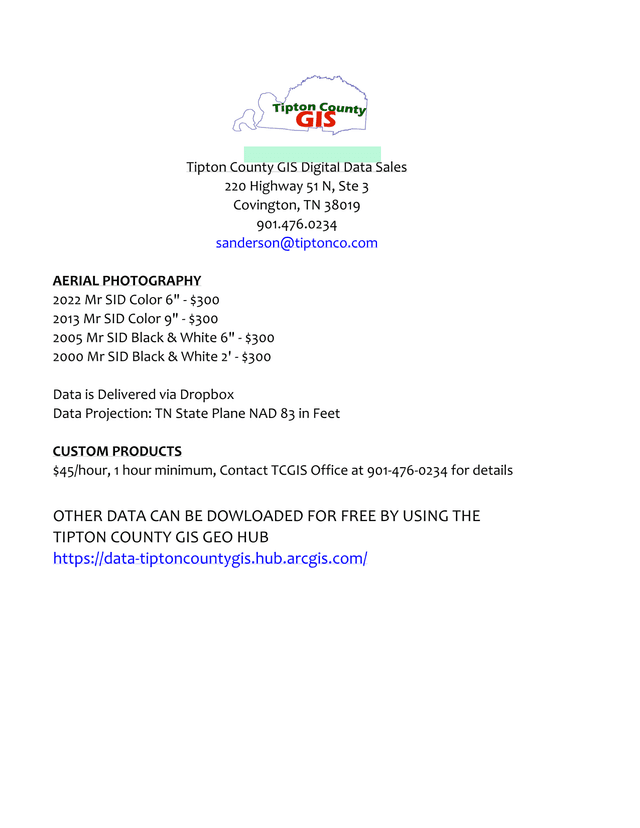Tipton County GIS Digital Data Sales Order Form screenshot