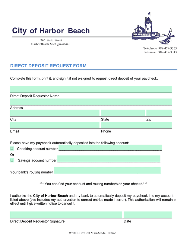 DIRECT DEPOSIT REQUEST FORM screenshot