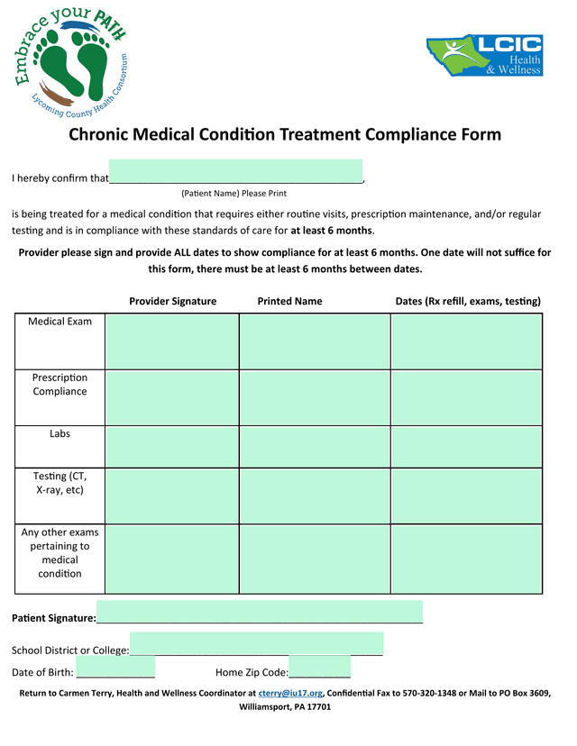 Chronic Medical Condition Treatment Compliance Form screenshot