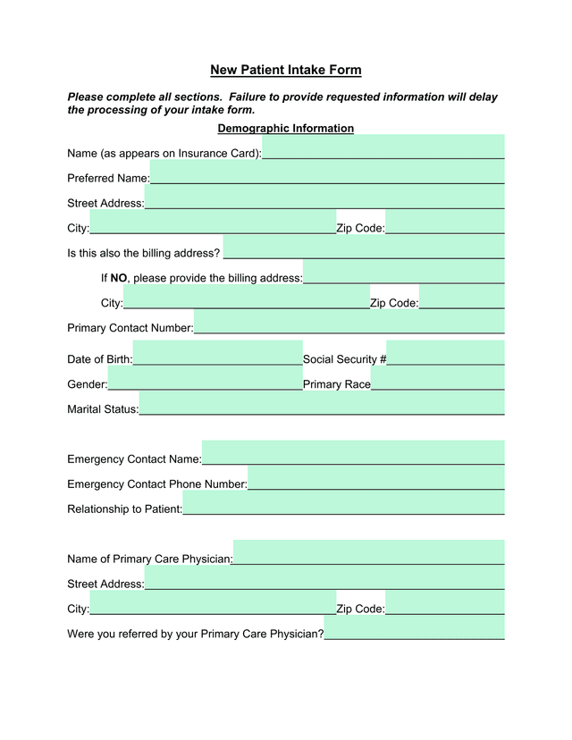 New Patient Intake Form screenshot