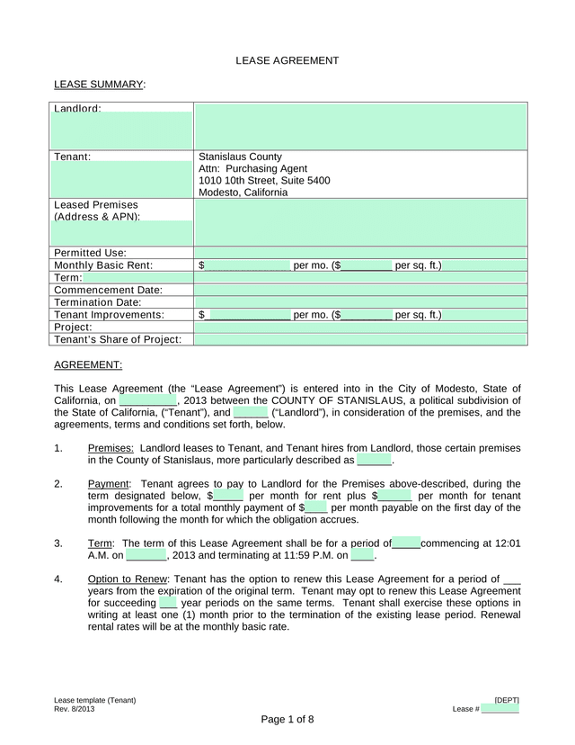 Lease Template (Tenant) screenshot