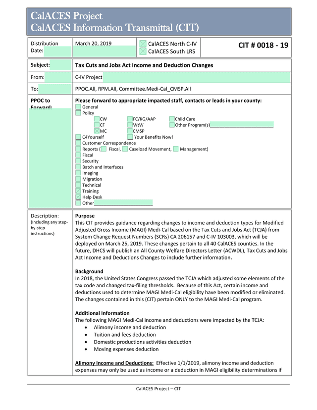 CalACES Information Transmittal (CIT) screenshot
