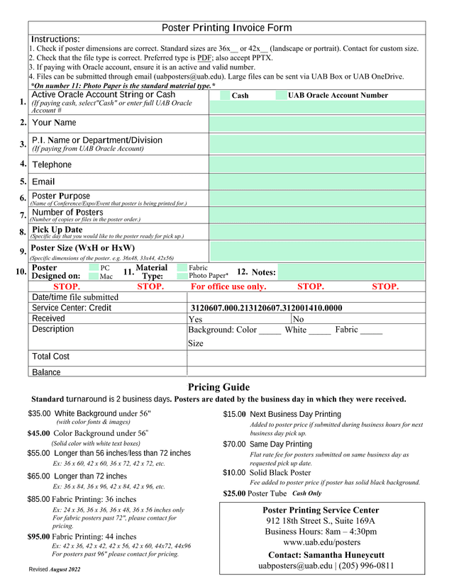 Poster Printing Invoice Form screenshot