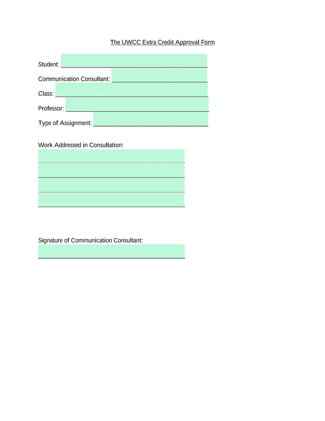 UWCC Extra Credit Approval Form screenshot