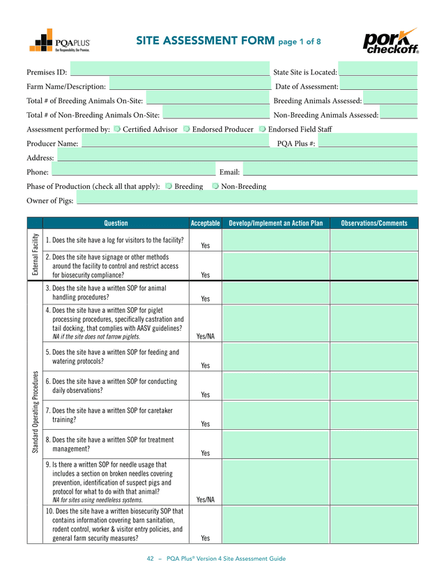 PQA Plus Version 4 Site Assessment Guide screenshot