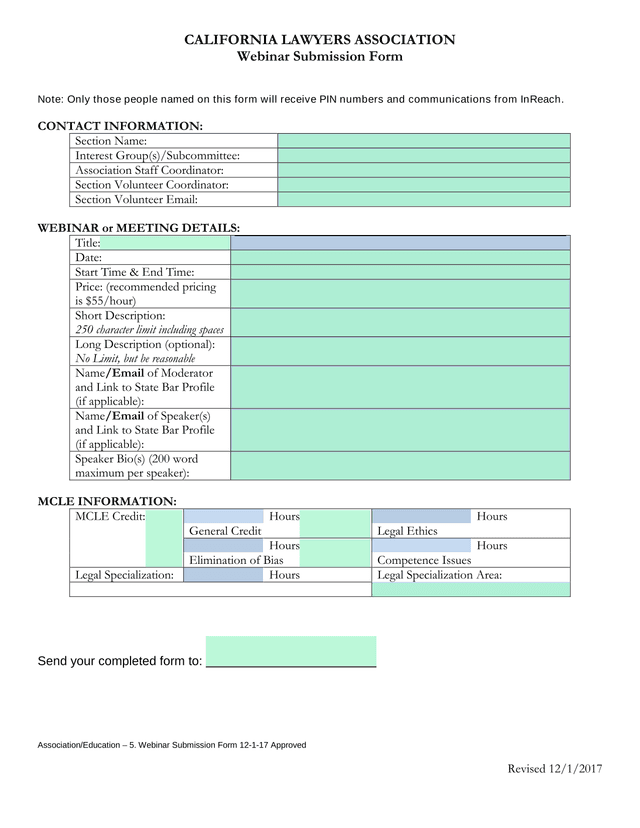 California Lawyers Association Webinar Submission Form screenshot