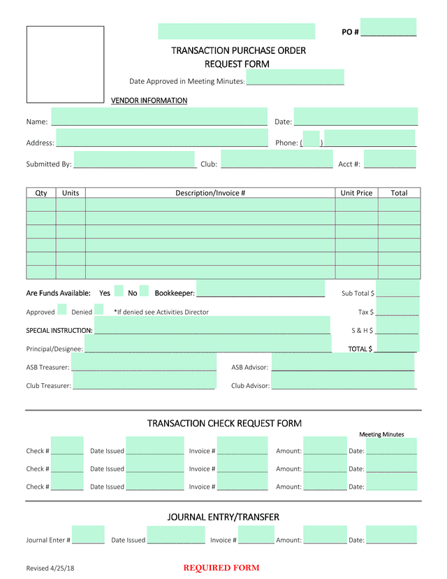 TRANSACTION PURCHASE ORDER REQUEST FORM screenshot