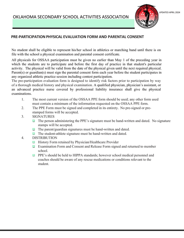 Pre Participation Physical Evaluation Form And Parental Consent screenshot