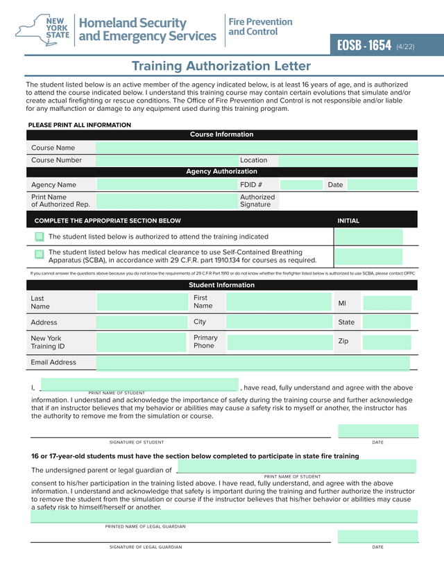 Training Authorization Letter screenshot