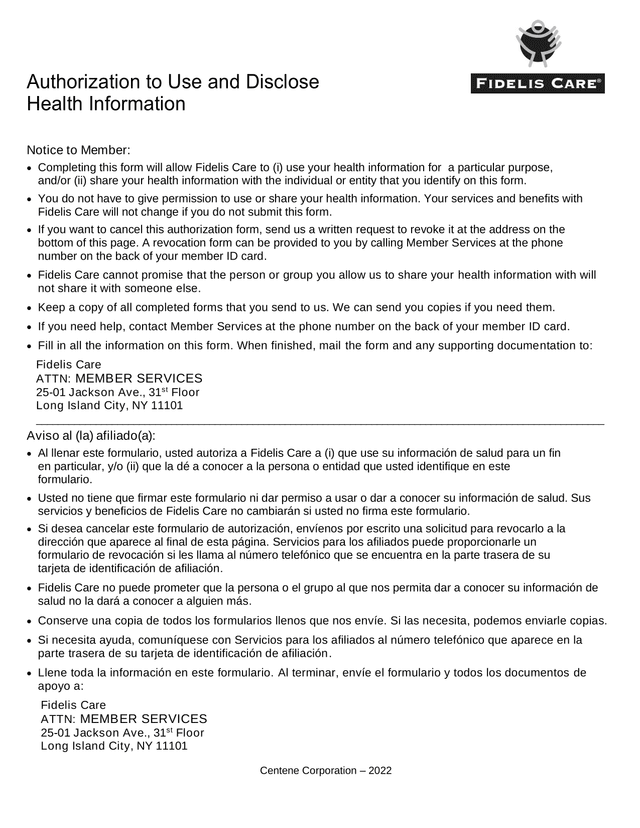 Authorization To Use And Disclose Health Information screenshot