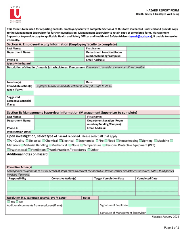 HAZARD REPORT FORM screenshot