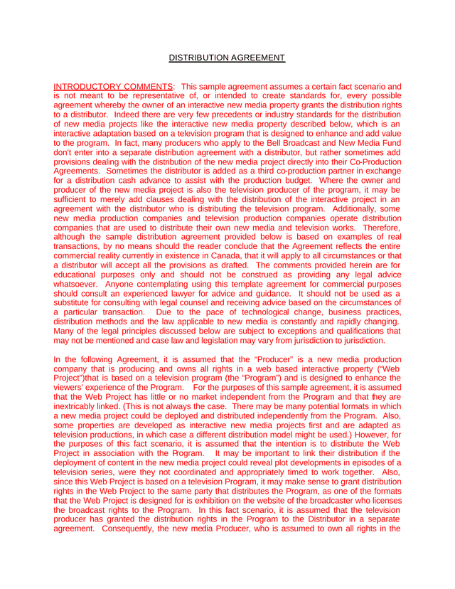 Distribution Agreement screenshot