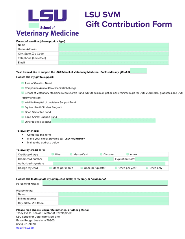 LSU SVM Gift Contribution Form screenshot