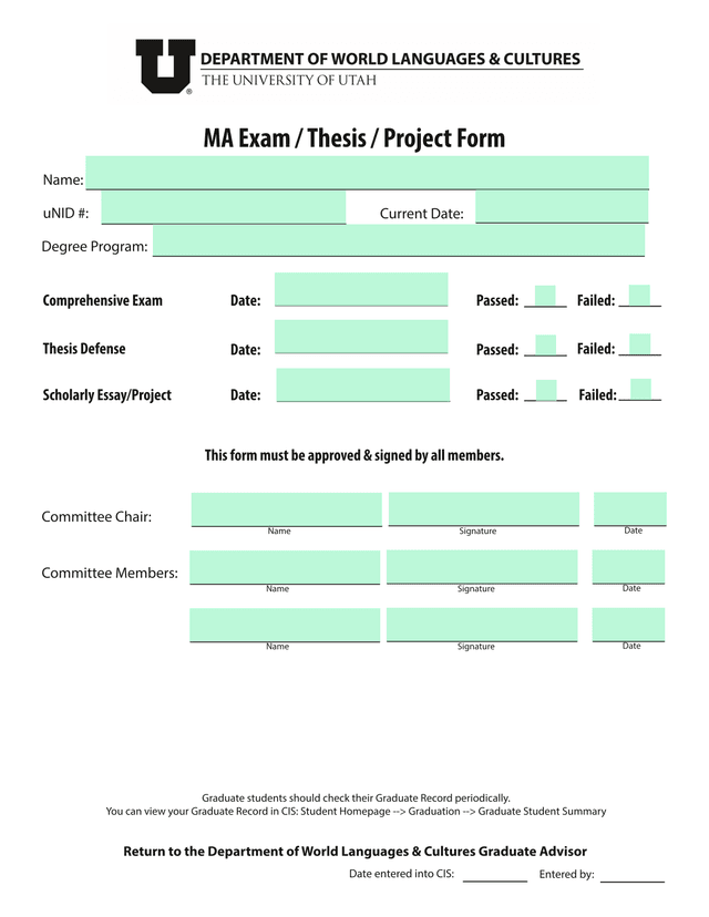 MA Exam  Thesis  Project Form screenshot