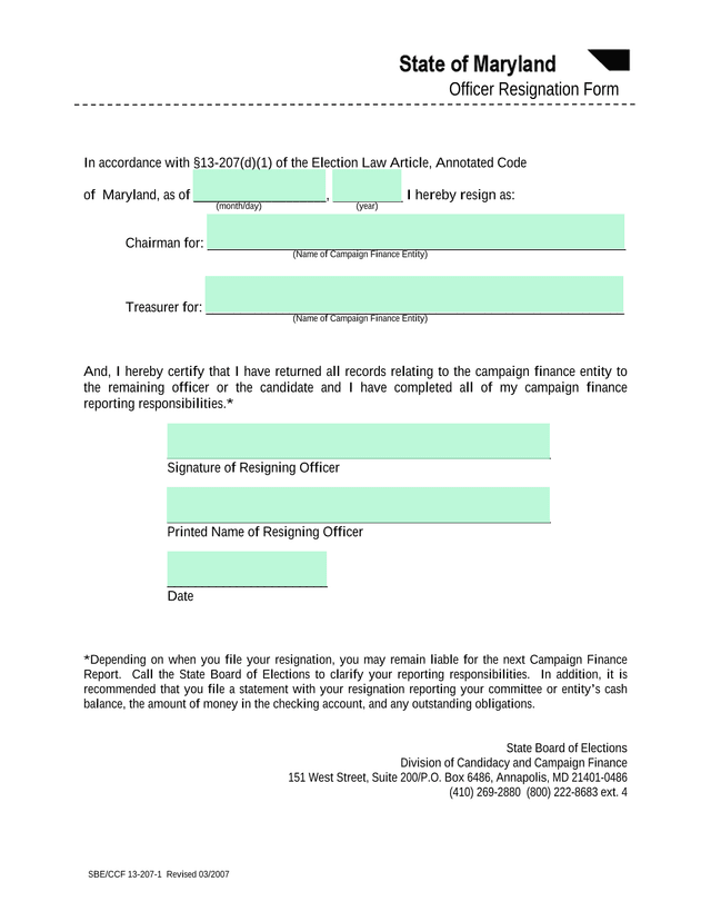 Officer Resignation Form screenshot
