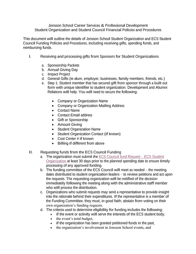 Jonsson School Student Organization And Student Council Financial Policies And Procedures screenshot