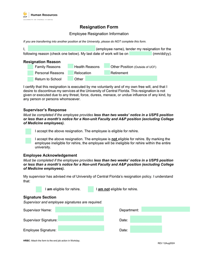 Resignation Form screenshot
