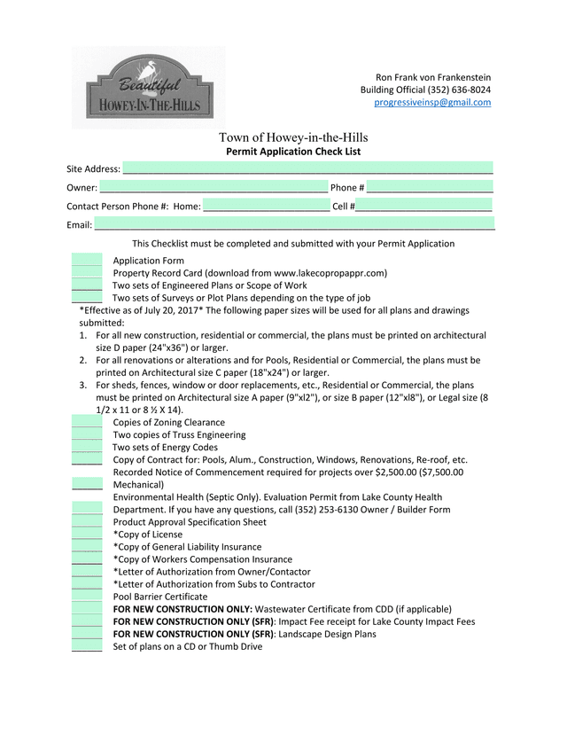 Permit Application Check List screenshot