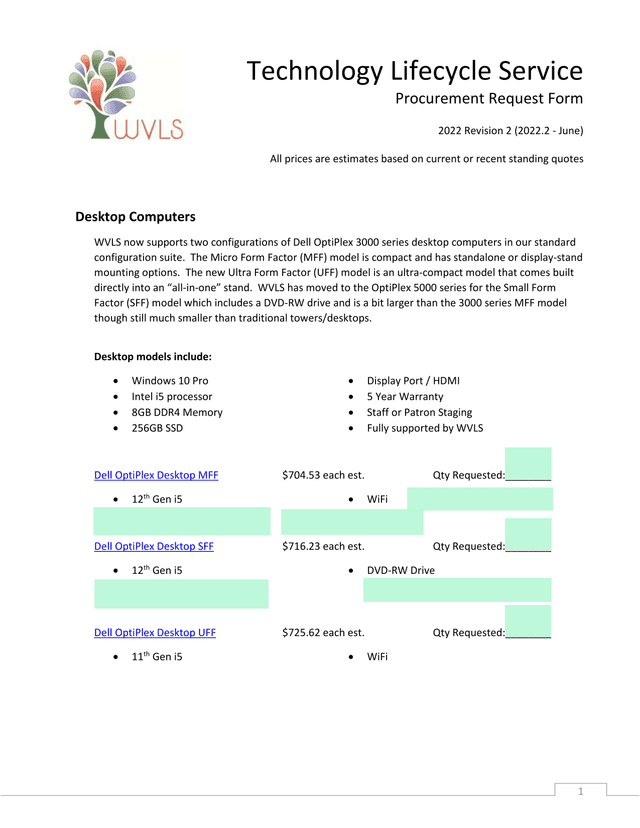 Technology Lifecycle Service Procurement Request Form screenshot