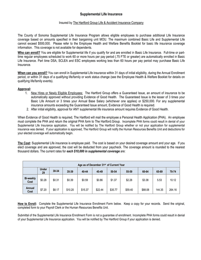 Supplemental Life Insurance screenshot