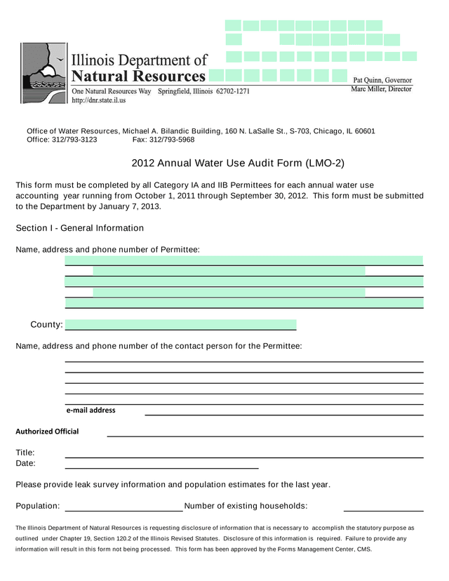 2012 Annual Water Use Audit Form (LMO 2) screenshot