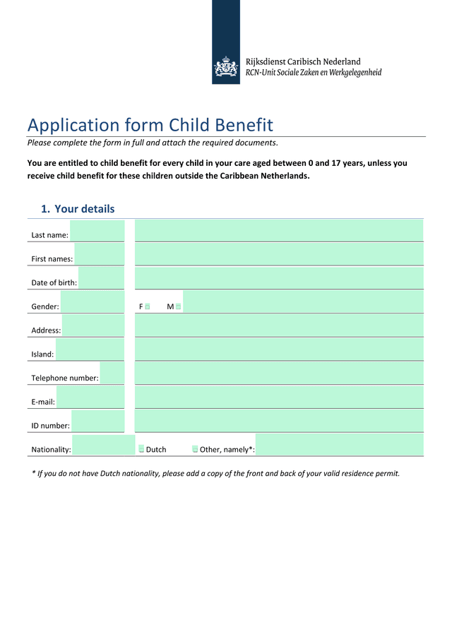 Application Form Child Benefit screenshot
