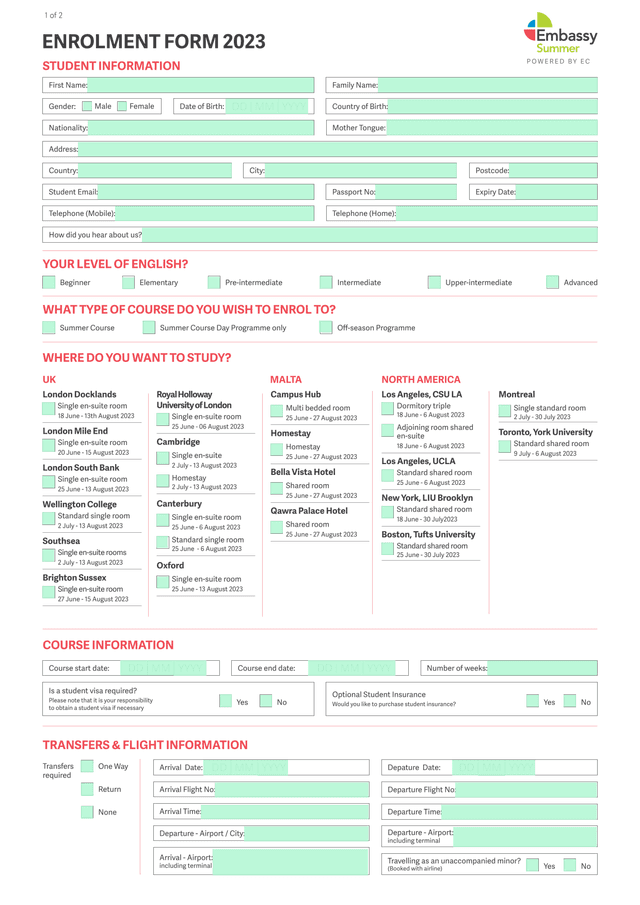 ENROLMENT FORM 2023 screenshot
