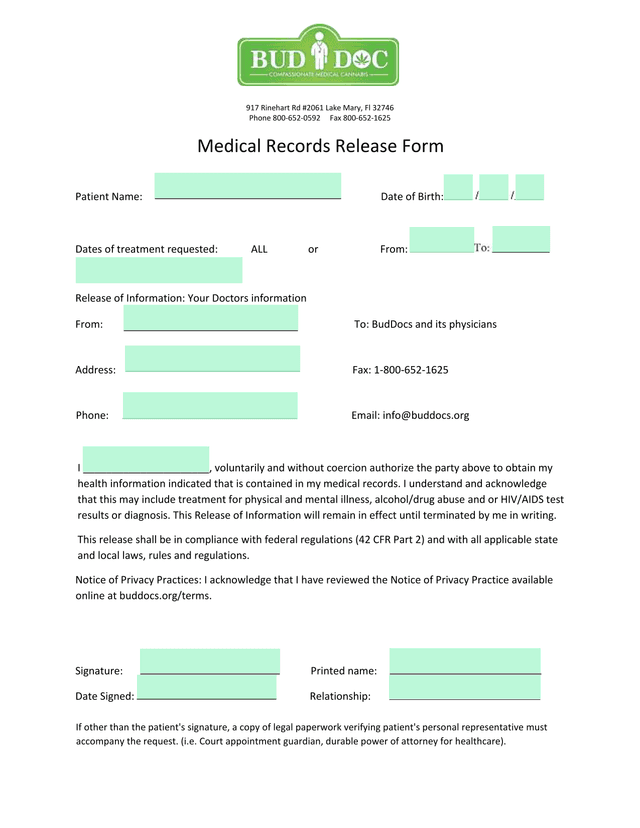 Medical Records Release Form screenshot