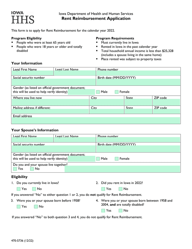 Rent Reimbursement Application screenshot