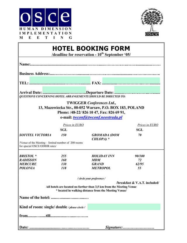 Hotel Booking Form screenshot