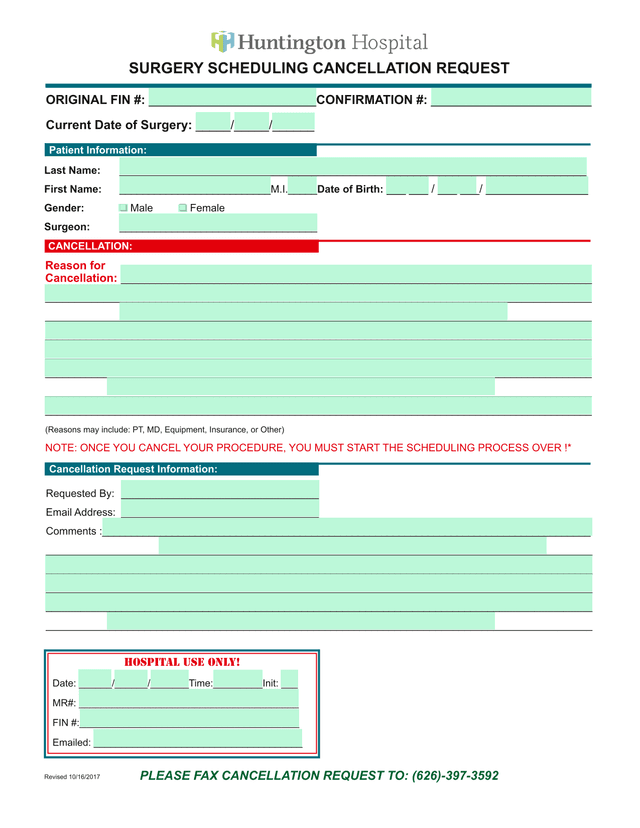 Surgery Scheduling Cancellation Request screenshot