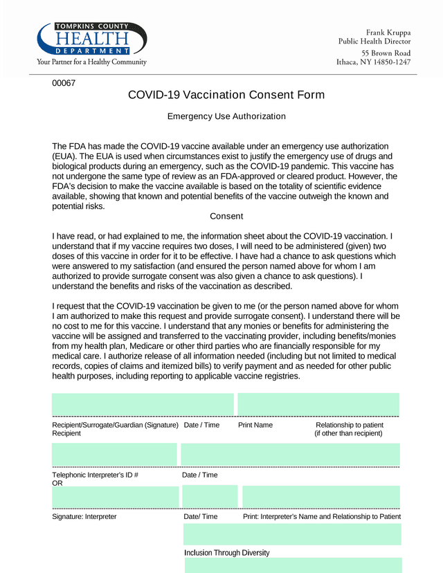 COVID 19 Vaccination Consent Form screenshot