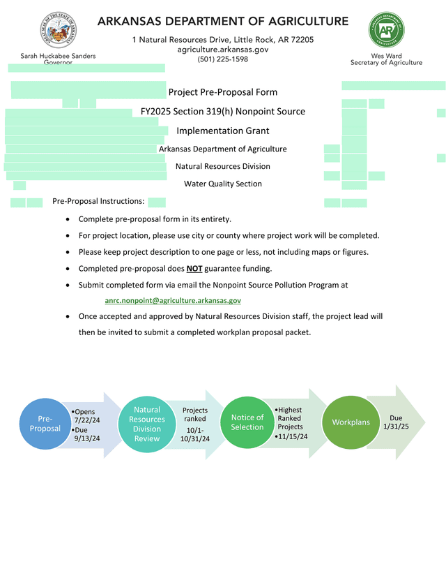 Project Pre Proposal Form FY2025 Section 319(H) Nonpoint Source Implementation Grant screenshot