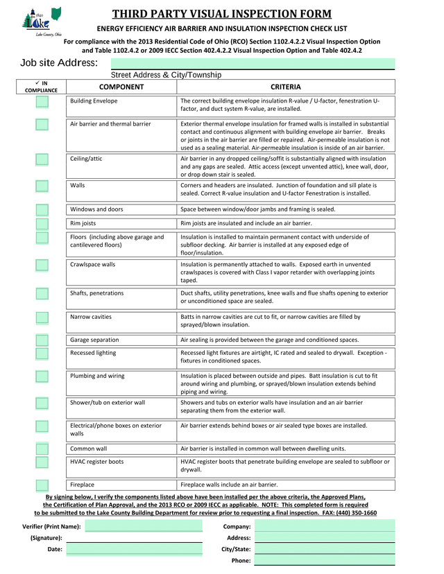 Third Party Visual Inspection Form screenshot