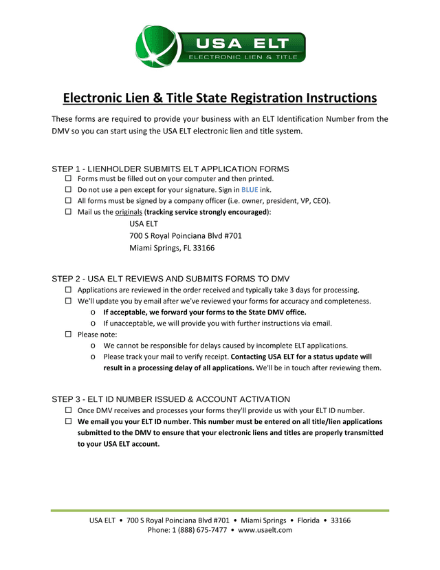 Electronic Lien  Title State Registration Instructions screenshot